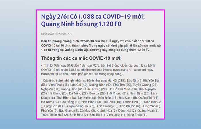 Bản tin chung tay phòng, chống dịch COVID-19 (03-06-2022)