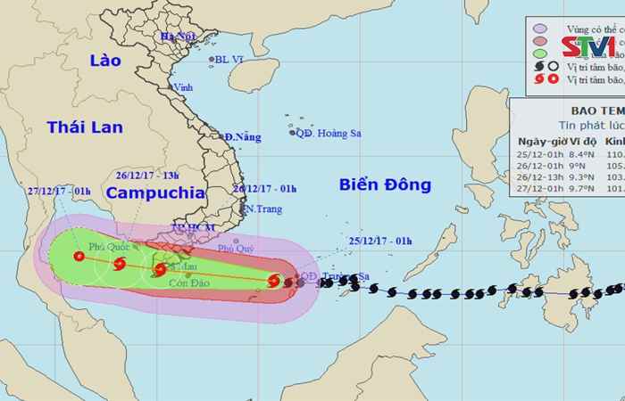 Cập nhật tình hình "BÃO SỐ 16 (TEMBIN) TRÊN QUẦN ĐẢO TRƯỜNG SA" vào lúc 5h30 ngày 25-12-2017
