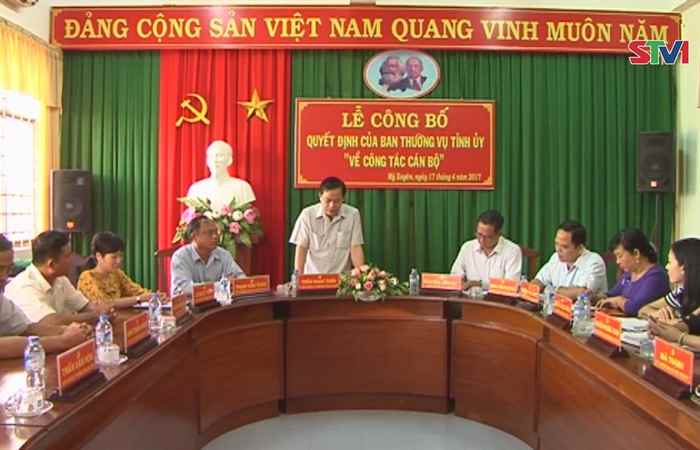 Công bố Quyết định của Ban Thường vụ Tỉnh ủy về công tác cán bộ ở huyện Mỹ Xuyên 