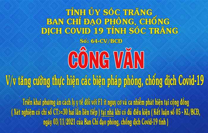 Công văn số 64 về việc tăng cường thực hiện các biện pháp phòng, chống dịch COVID-19 