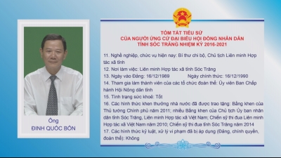 Tiểu sử tóm tắt và chương trình hành động của các ứng cử viên đại biểu HĐND tỉnh khóa IX nhiệm kì 2016-2021 đơn vị số 11 huyện Vĩnh Châu
