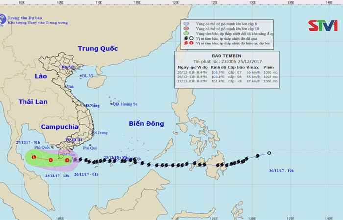 STV - Cập nhật tình hình "BÃO SỐ 16 (TEMBIN)" vào lúc 3h00 ngày 26-12-2017