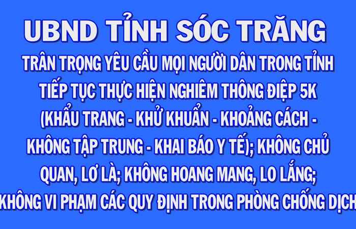 Thông điệp phòng, chống dịch Covid-19 của UBND tỉnh Sóc Trăng
