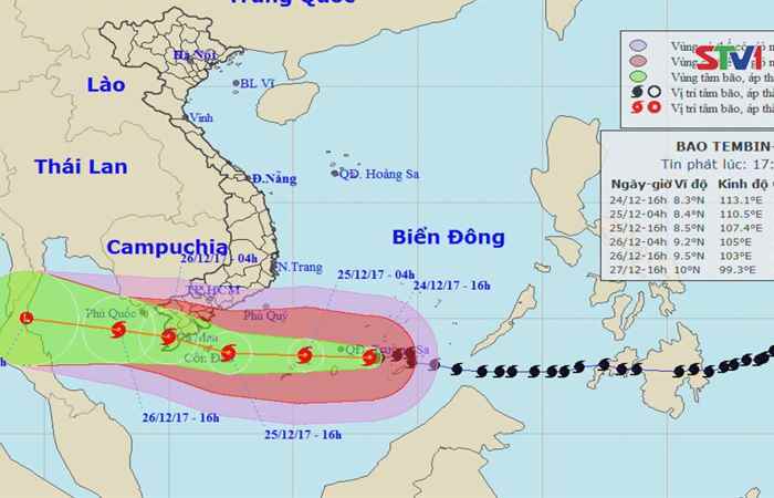 TIN KHẨN CẤP VỀ BÃO SỐ 16 TRÊN QUẦN ĐẢO TRƯỜNG SA (CƠN BÃO TEMBIN) vào lúc 20h15